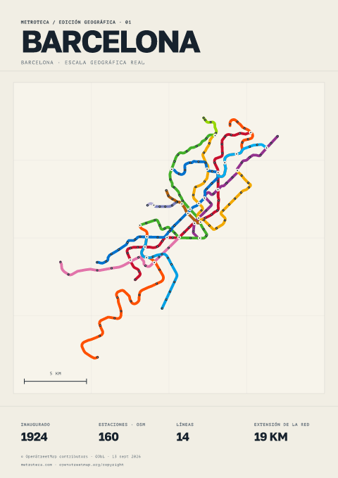 Póster geográfico del metro: Barcelona