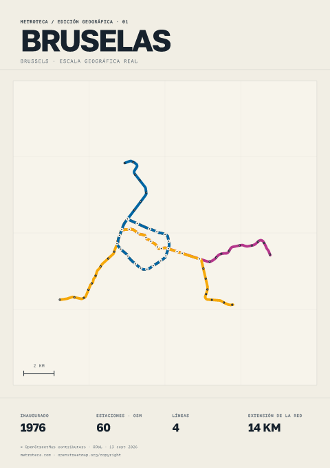 Póster geográfico del metro: Bruselas