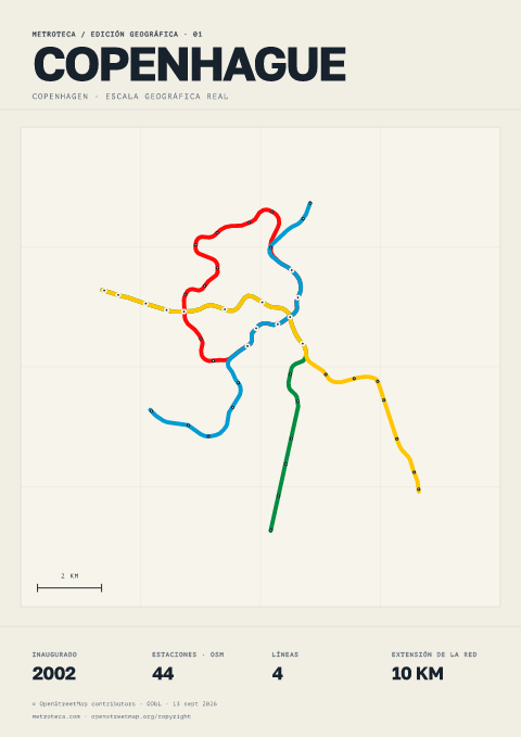 Póster geográfico del metro: Copenhague