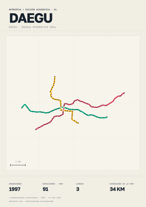 Póster geográfico del metro: Daegu