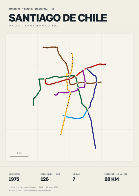 Póster geográfico del metro: Santiago de Chile