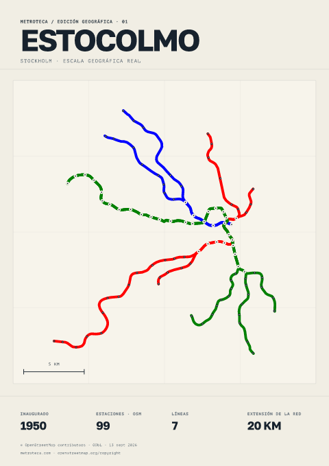 Póster geográfico del metro: Estocolmo