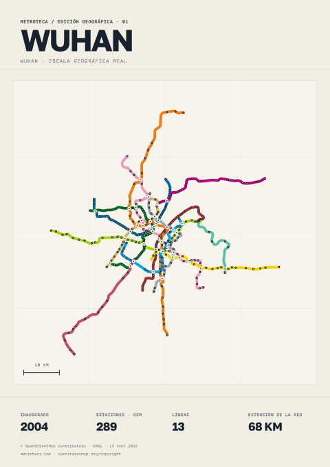 Póster geográfico del metro: Wuhan