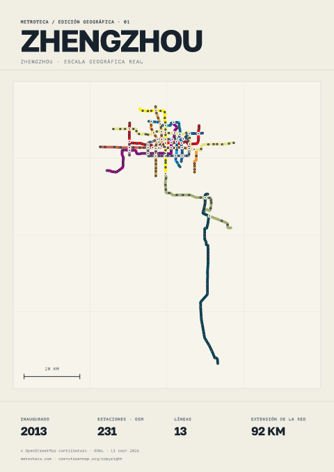 Póster geográfico del metro: Zhengzhou